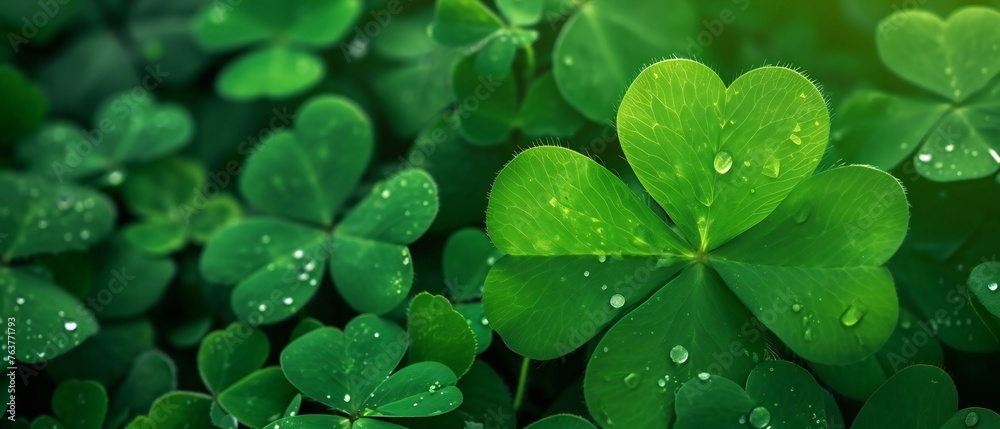 Green Clover Leaves with Morning Dew Drops Green Clover Leaves with Morning Dew Drops
