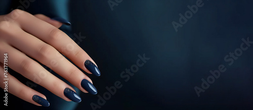 Blue Manicure with Rhinestone Accents