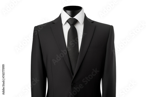 Elegant Black Suit With White Shirt and Tie. On a White or Clear Surface PNG Transparent Background. photo