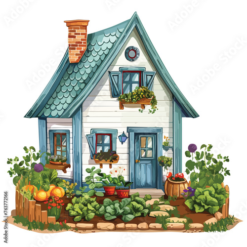A charming cottage with a vegetable garden