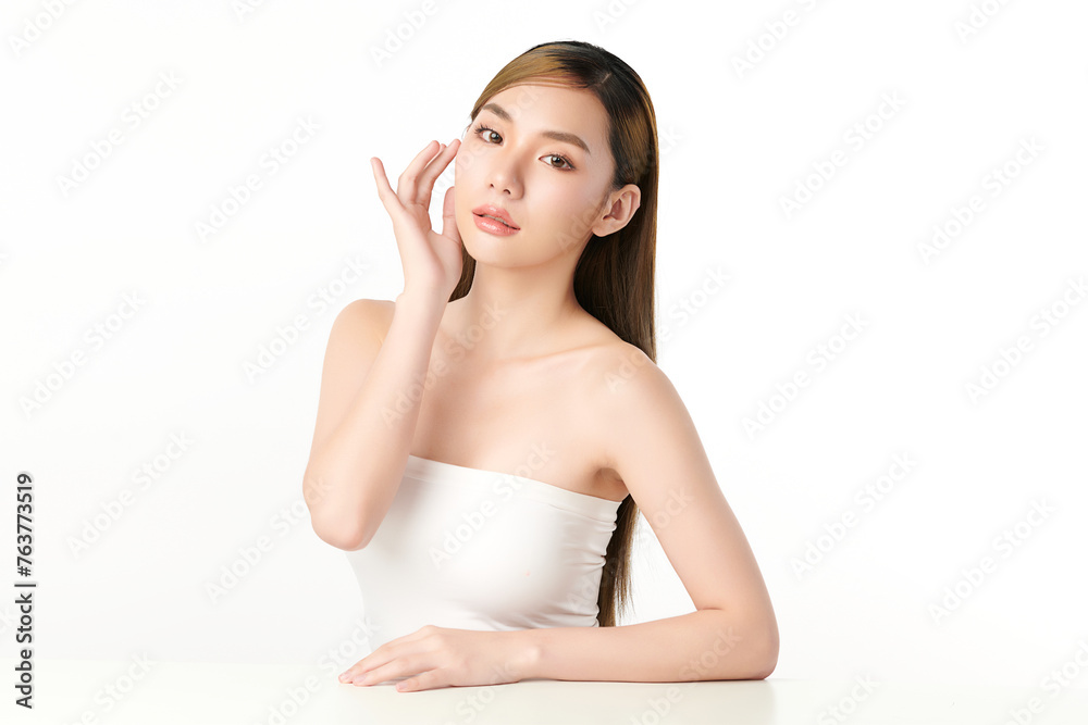 Beautiful young asian woman with clean fresh skin on white background, Face care, Facial treatment, Cosmetology, beauty and spa, Asian women portrait. Beautiful young asian woman with clean fresh skin on white background, Face care, Facial treatment, Cosmetology, beauty and spa, Asian women portrait.