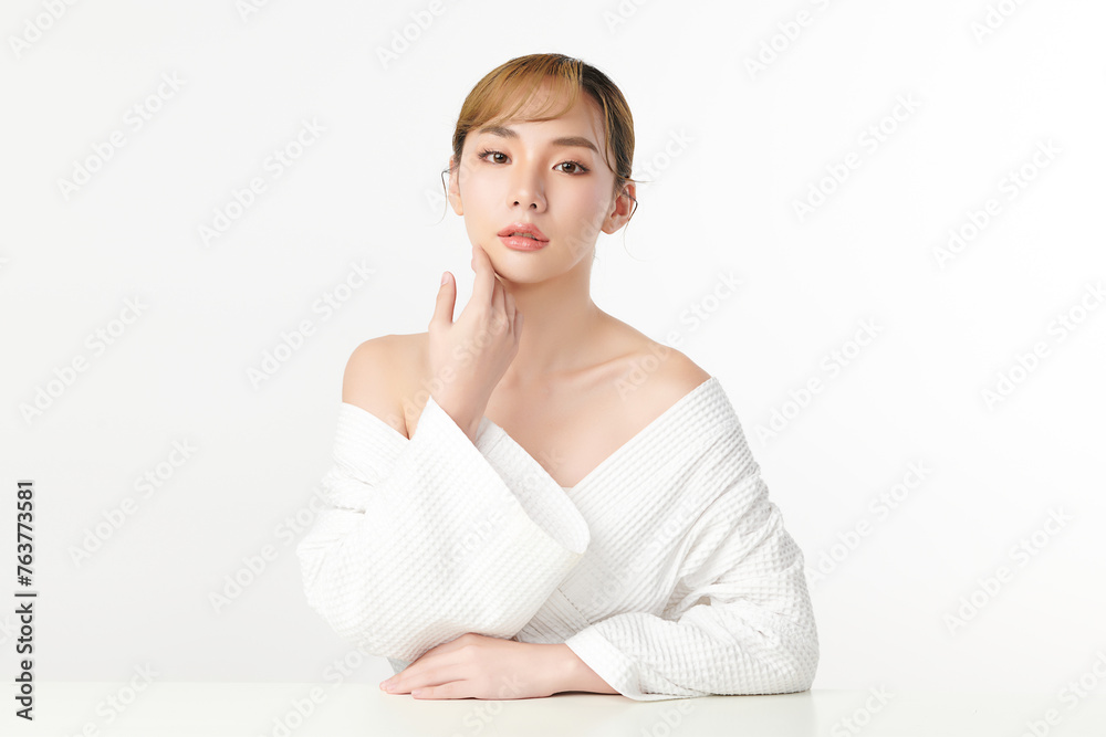 Beautiful young asian woman with clean fresh skin on white background, Face care, Facial treatment, Cosmetology, beauty and spa, Asian women portrait. Beautiful young asian woman with clean fresh skin on white background, Face care, Facial treatment, Cosmetology, beauty and spa, Asian women portrait.