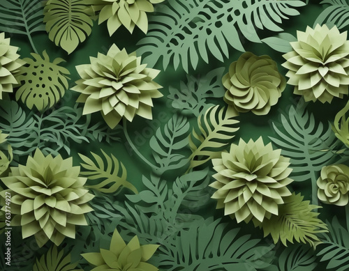 tropical concept, paper craft design, paper cut leaves for nature background or wallpaper