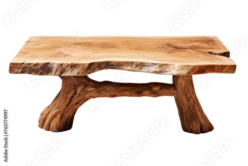 Rustic Wooden Bench Made of Logs. On a White or Clear Surface PNG Transparent Background.
