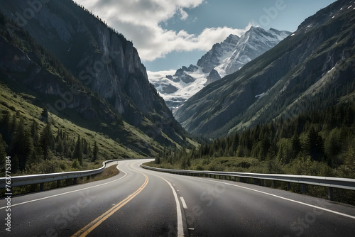 Highway road with mountains background