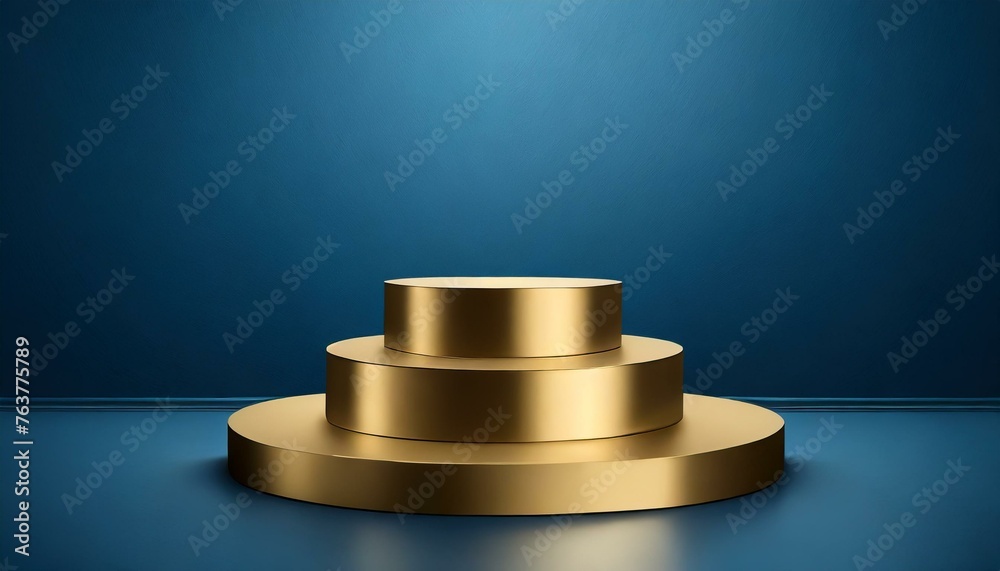 Obraz premium Royal Splendor: Gold Stage Podium Set against a Blue Background