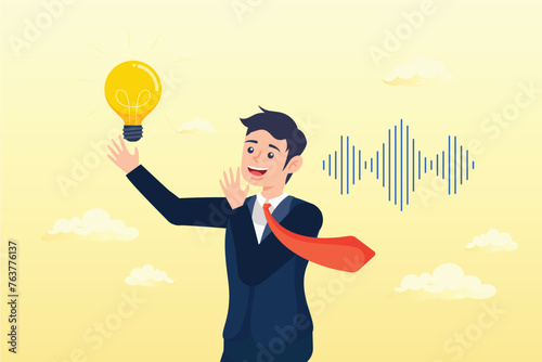 Smart businessman listen to information to understand idea, active listening, communication skill to process information for job effectiveness, engage or aware on discussion or conversation (Vector)