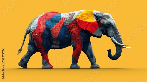 ELEPHANT ILLUSTRATION VECTOR IN GREY, DEEP BLUE, WHITE AND RED