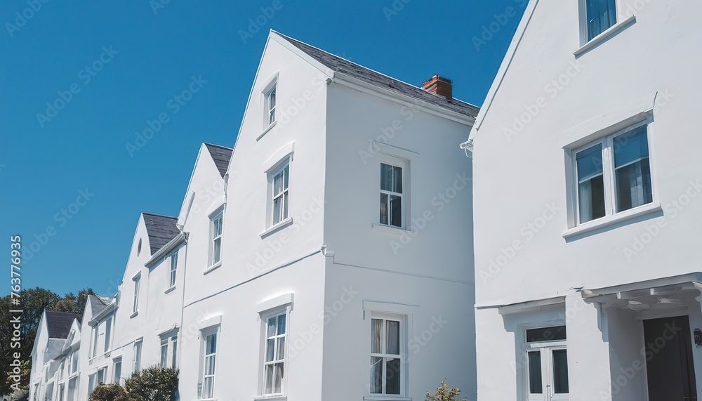 White houses contrasting with blue sky