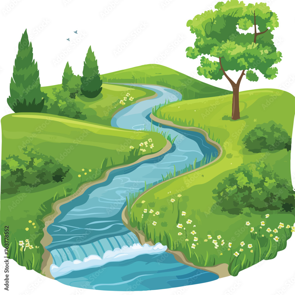 A peaceful countryside with a winding river. clipart