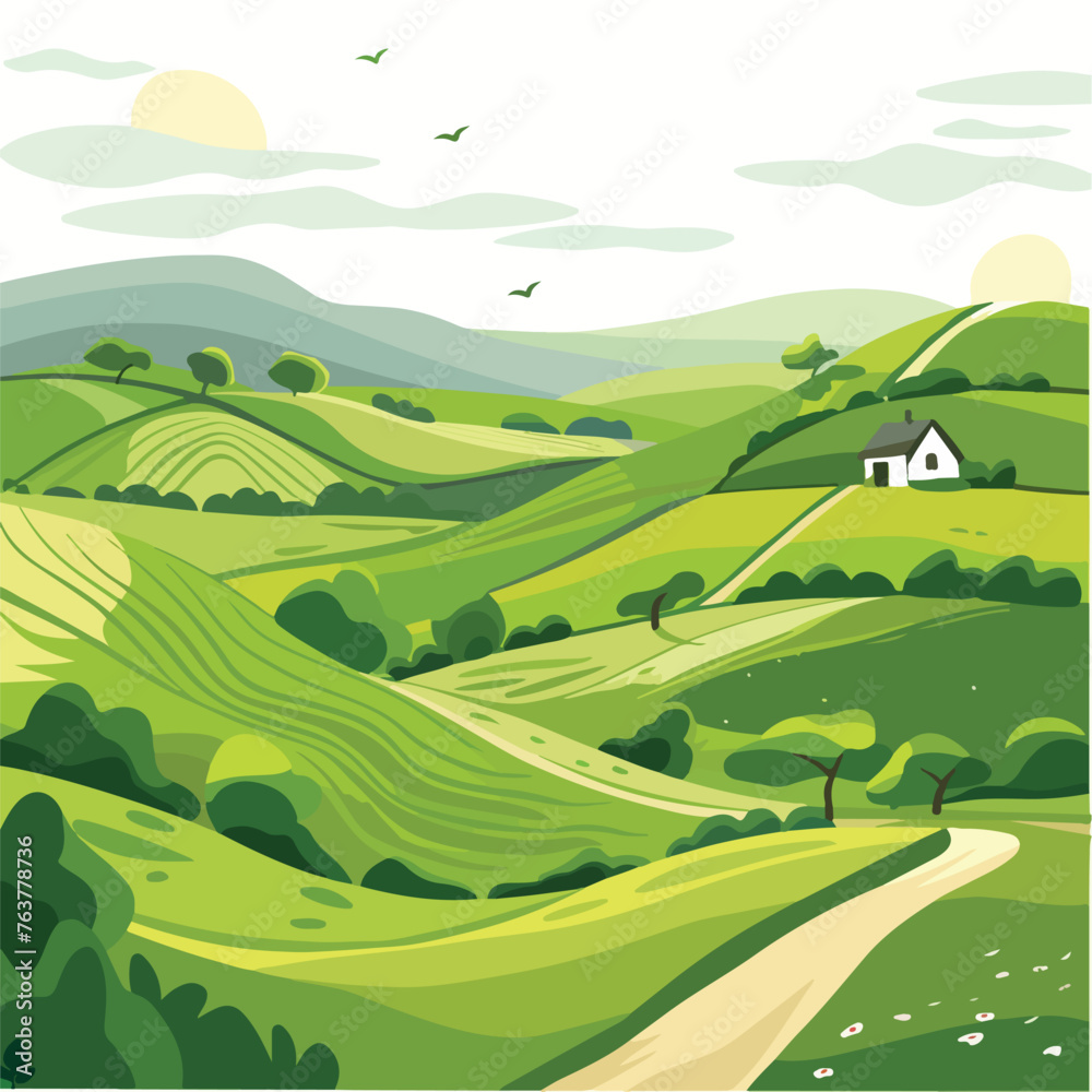 A peaceful countryside with rolling hills. clipart is