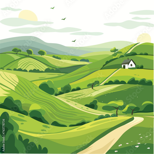 A peaceful countryside with rolling hills. clipart is