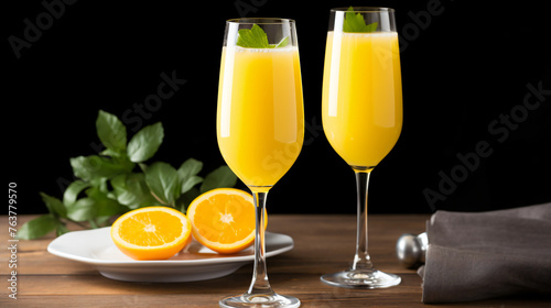 A classic mimosa with champagne and orange juice.