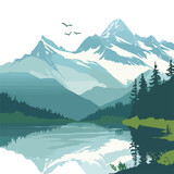 A serene mountain landscape with a tranquil lake. clipart