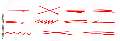 Set of Red Handmade Lines, Brush Underlines lines, Underscores. A Hand-drawn collection of various shapes in the doodle style Inscription. Vector illustration  Isolated on white. 