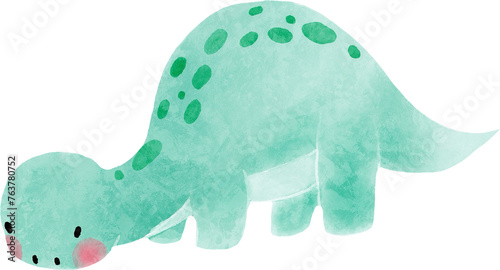 Apatosaurus dinosaur cartoon character . Watercolor style .