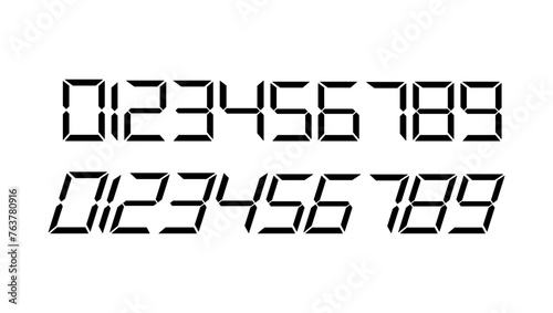 Digital numbers, black isolated silhouette