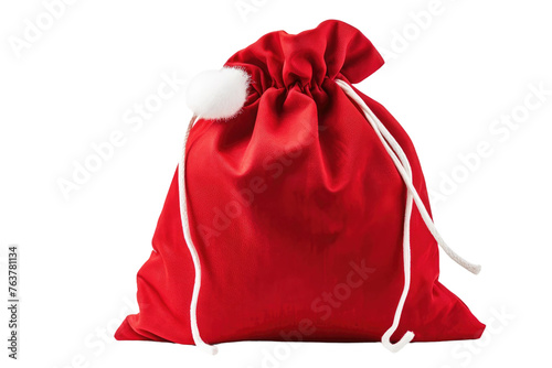 Red Bag With Santa Claus Hat. On a White or Clear Surface PNG Transparent Background.