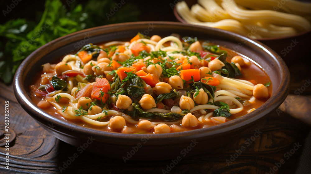 A comforting bowl of hearty pasta e ceci a traditional