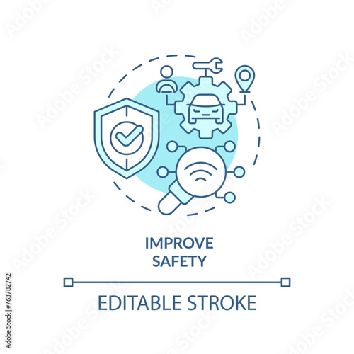 Safety improve soft blue concept icon. Customer satisfaction, risk management. Vehicle maintenance. Round shape line illustration. Abstract idea. Graphic design. Easy to use in infographic