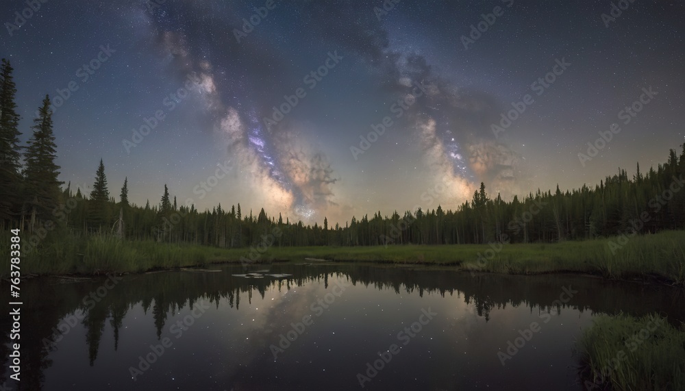 Milky Way reflections on a beaver pond Milky Way reflections on a beaver pond
