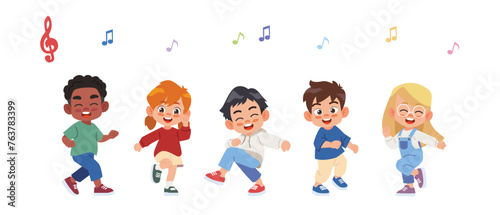 Cute Kids boy and girl dancing together happily.Vector illustrations Isolated on white background