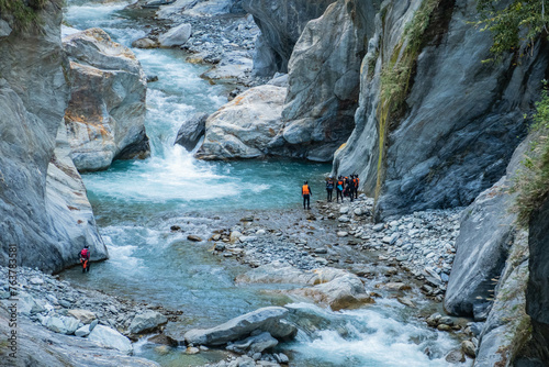 River tracing through Taroko Gorge, Taroko National Park, Taiwan photo