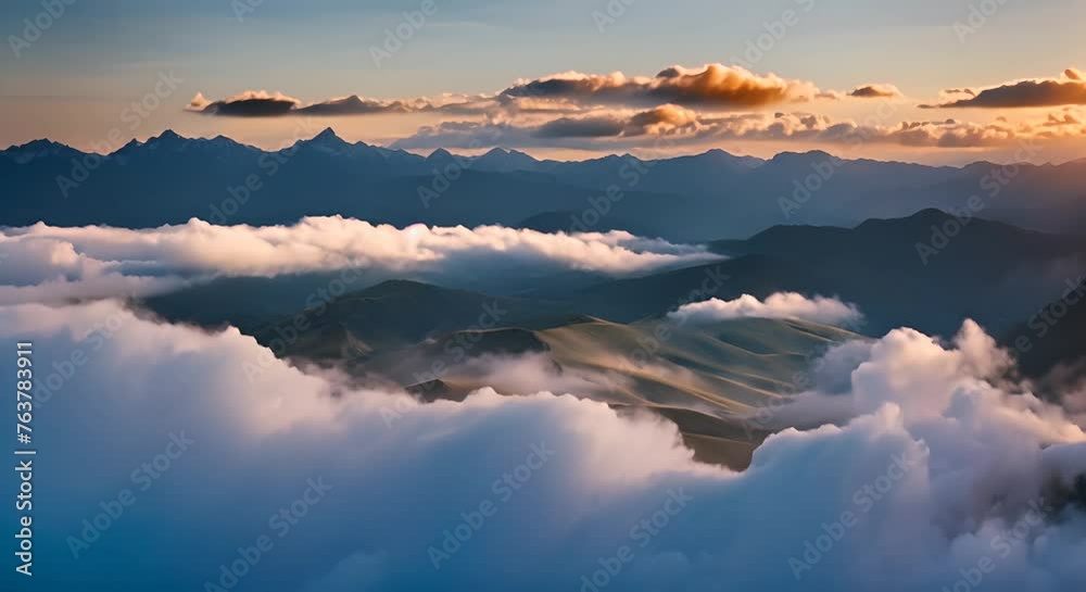 veduta aerea di montagne estive, con nuvole che si formano, timelapse  della creazione di nuvole basse nuvole, 
