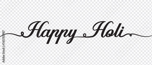 Handwritten calligraphic brush stroke colorful acrylic paint lettering of Happy Holi