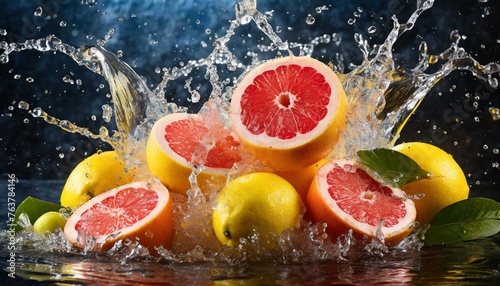 Citrus Splash: Grapefruits and Lemons Diving into Refreshment