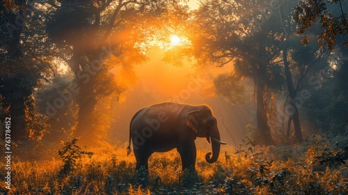 Wild elephant in the beautiful forest at Kanchanaburi province in Thailand photo