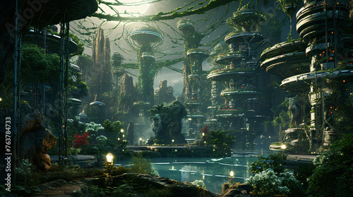 A cybernetic jungle where nature and technology © franklin