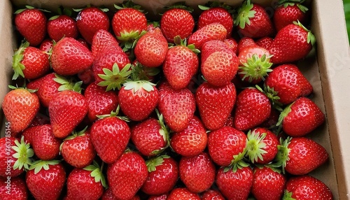 Box of fresh red strawberries ready to eat