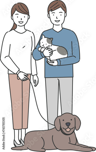 若いカップルとペットの犬と猫 © karinrin