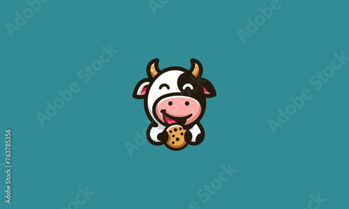 head cow eat cookies vector logo design