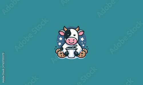 head cow eat cookies vector logo design