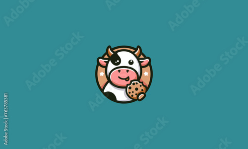head cow eat cookies vector logo design