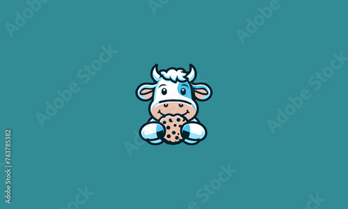 head cow eat cookies vector logo design