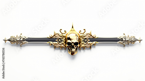 A fantasy long sword with a skull and gold