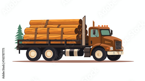 Log truck with the pile of logs icon in simple style
