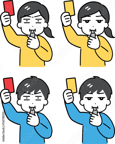 レッドカード・イエローカードを出す男女