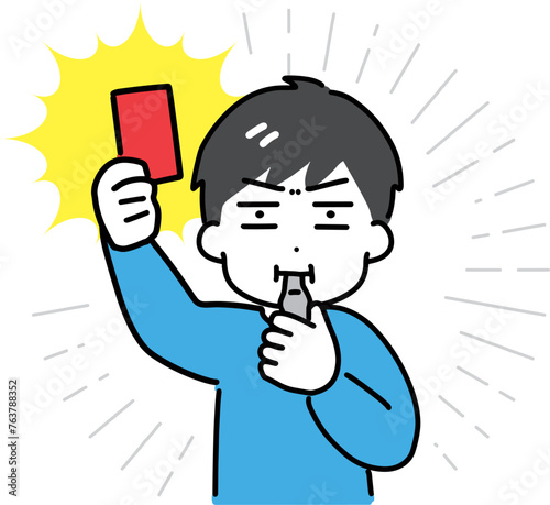 レッドカードを出す私服の男性