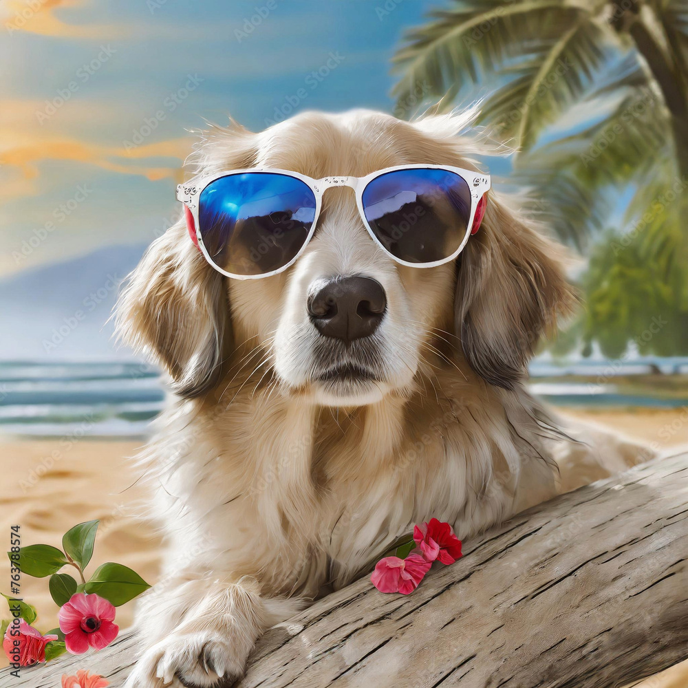 선글라스 끼고 여름을 즐기는 멋있는 개