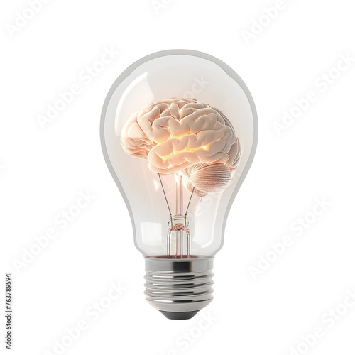Brain inside a light bulb isolated on transparent background
