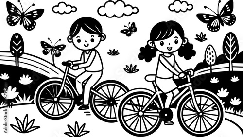 a girl and boy ride a bike