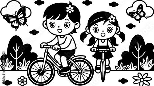 a girl and boy ride a bike