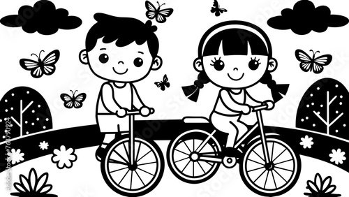 a girl and boy ride a bike