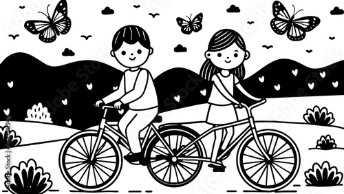 a girl and boy ride a bike