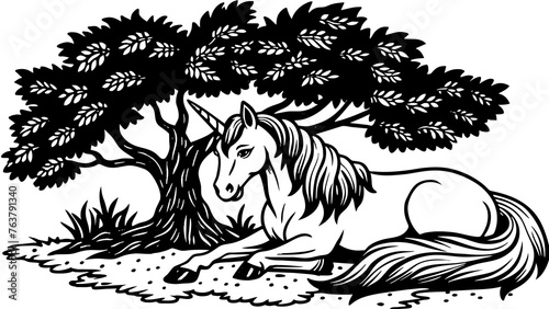 A horse sitting on the tree