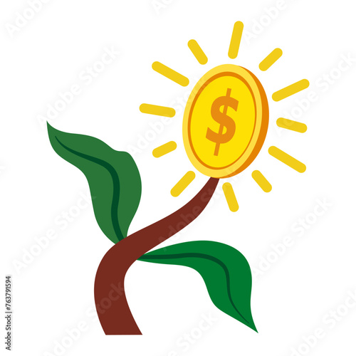 Growth money tree plant with coin dollar. Business profit investment, business income, business development concept. Vector illustration
